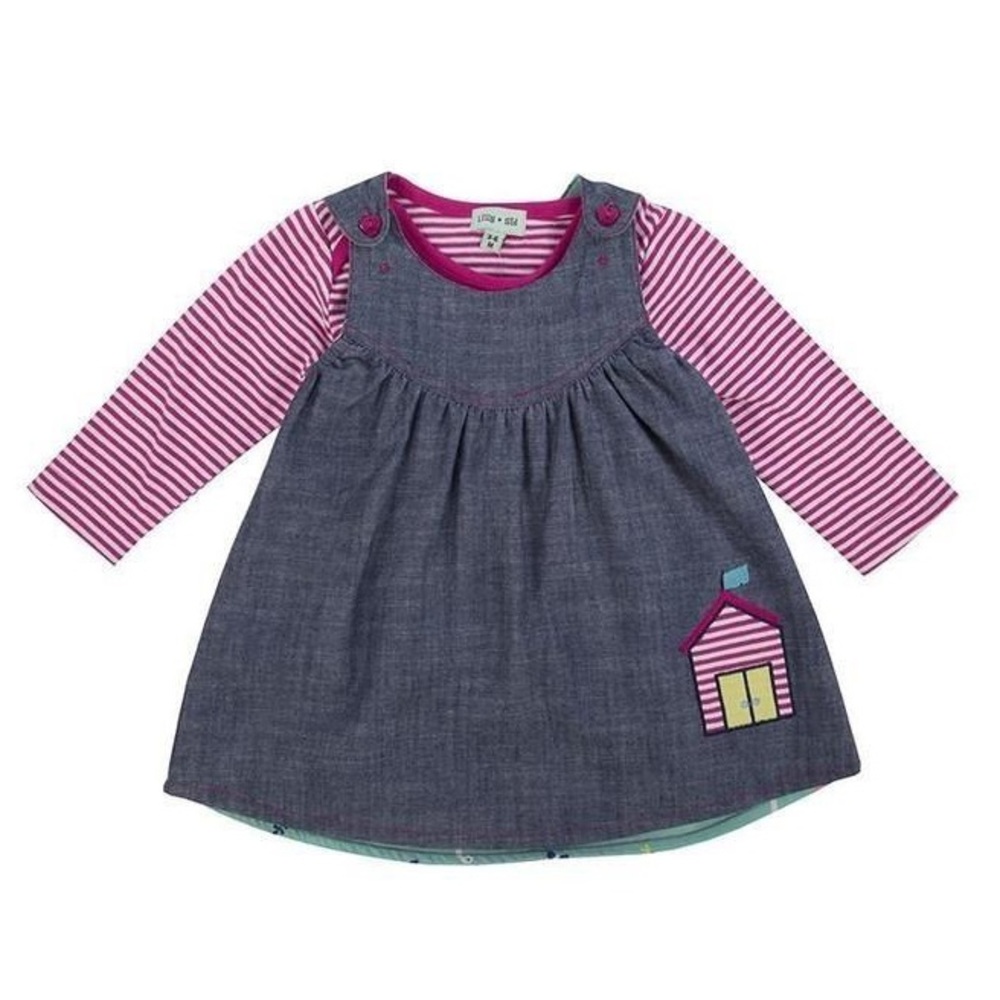 Lilly + Sid Reversible Pinafore Dress Set- BNWT